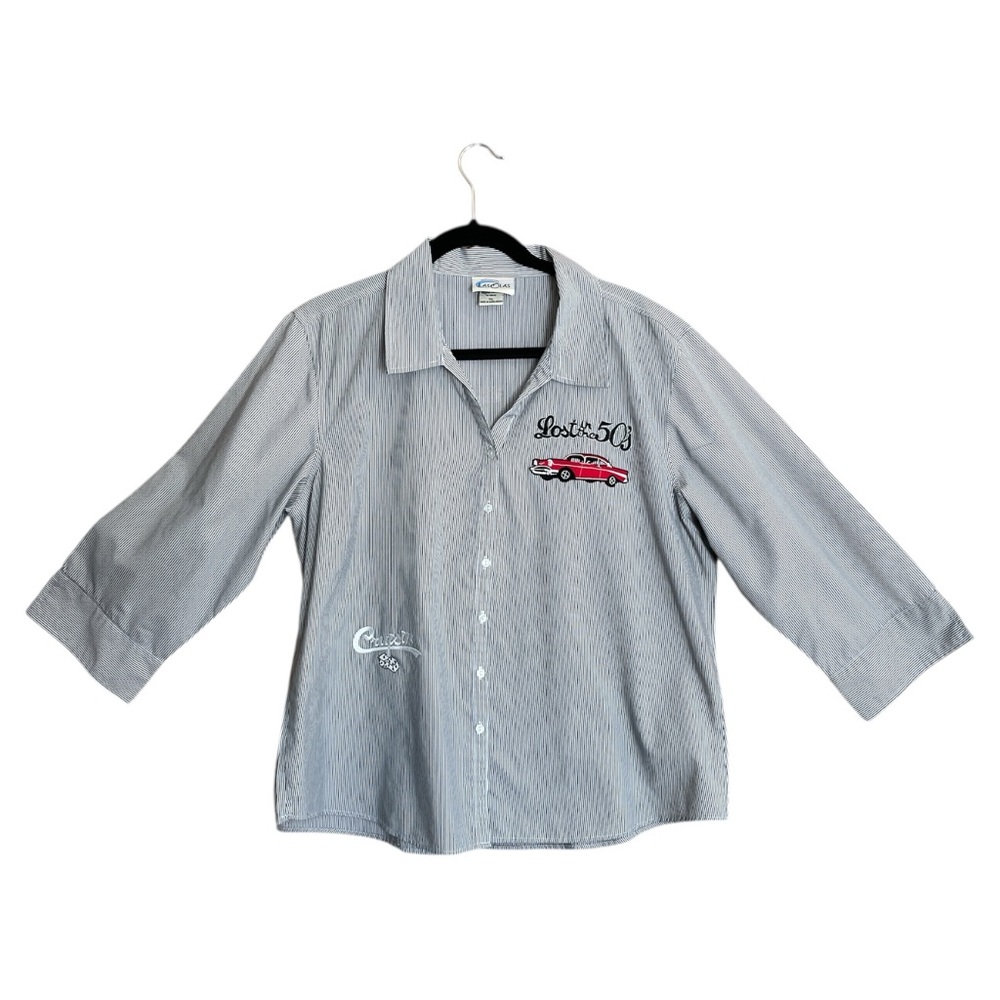 Las Olas Lost In The 50s Button Up Blouse 50s Car Cruise Appliqués XL